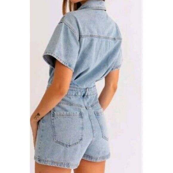 Lelis Collection Romper Denim Short Sleeve Pockets Cotton Size S - Picture 4 of 7